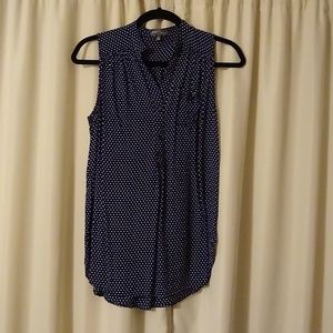 Navy and white dot sleeveless blouse